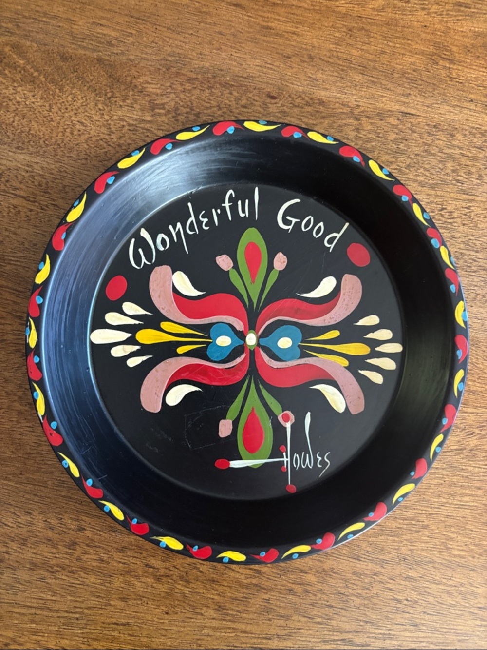 Hand-Painted Black Decorative Serving Bowl - 'Wonderful Good'